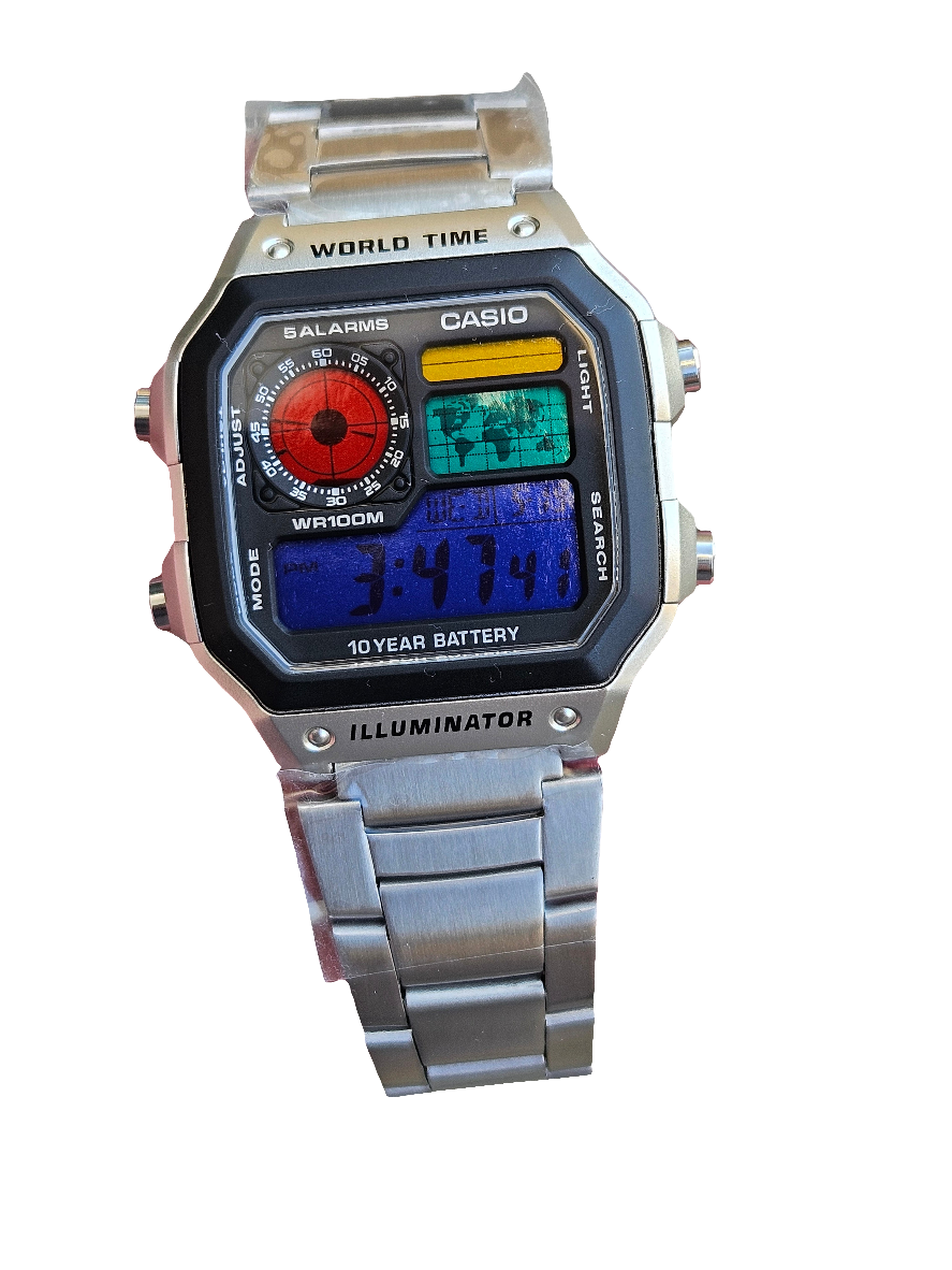 Custom AE-1200WHD Mod ā Colorful Dial with Steel Strap