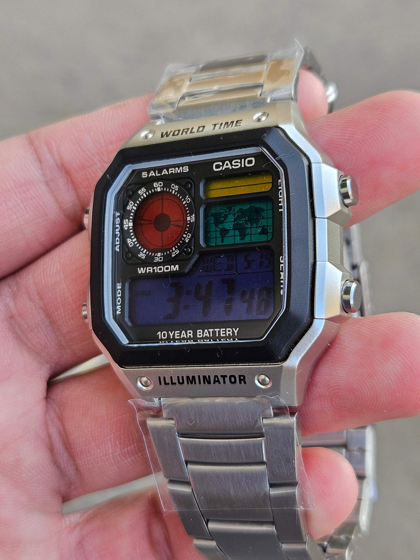 Custom AE-1200WHD Mod ā Colorful Dial with Steel Strap