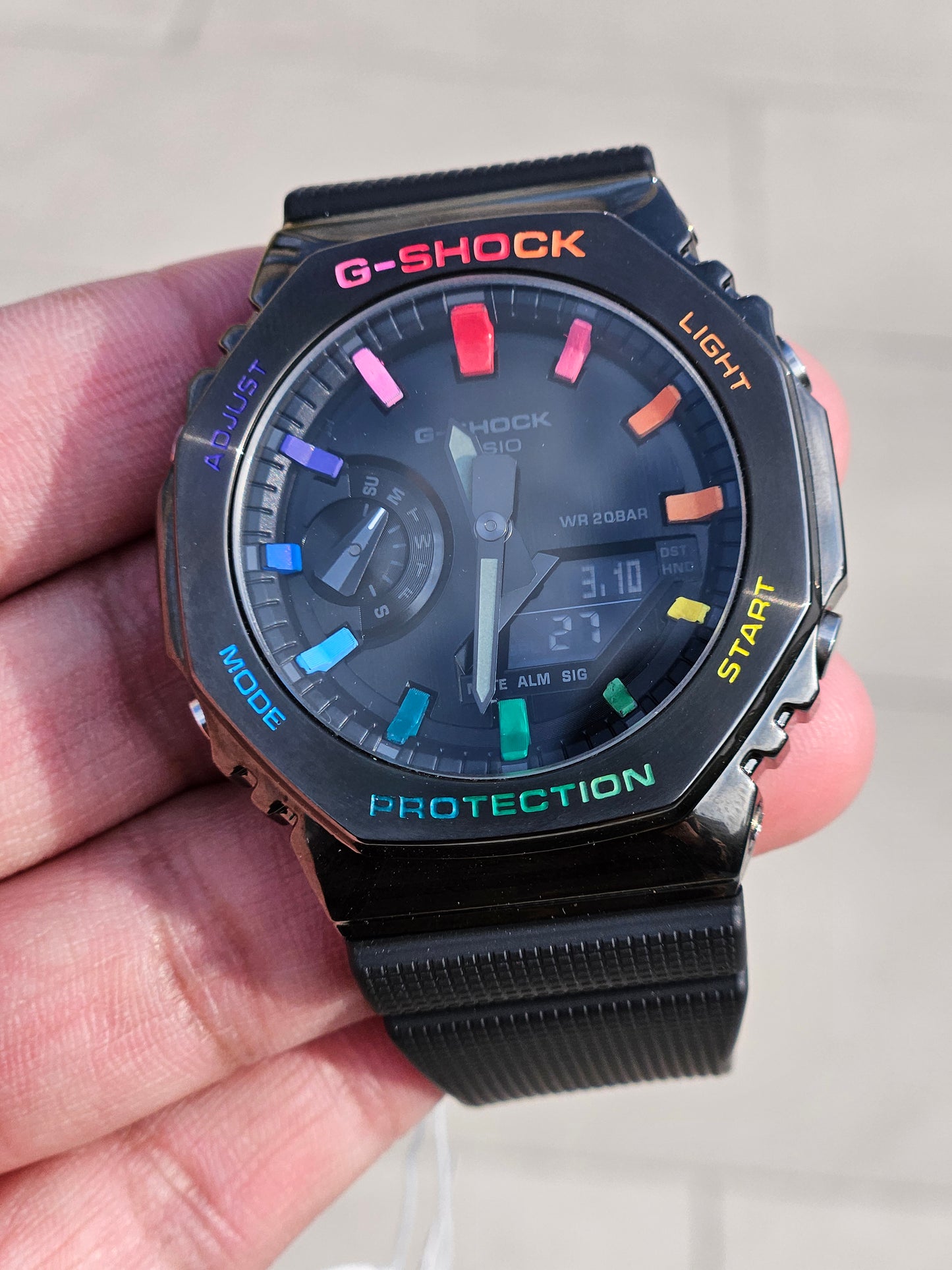 "Custom Hand-Painted Casio G-Shock GM-2100 Rainbow Mod - Unique Limited Edition"