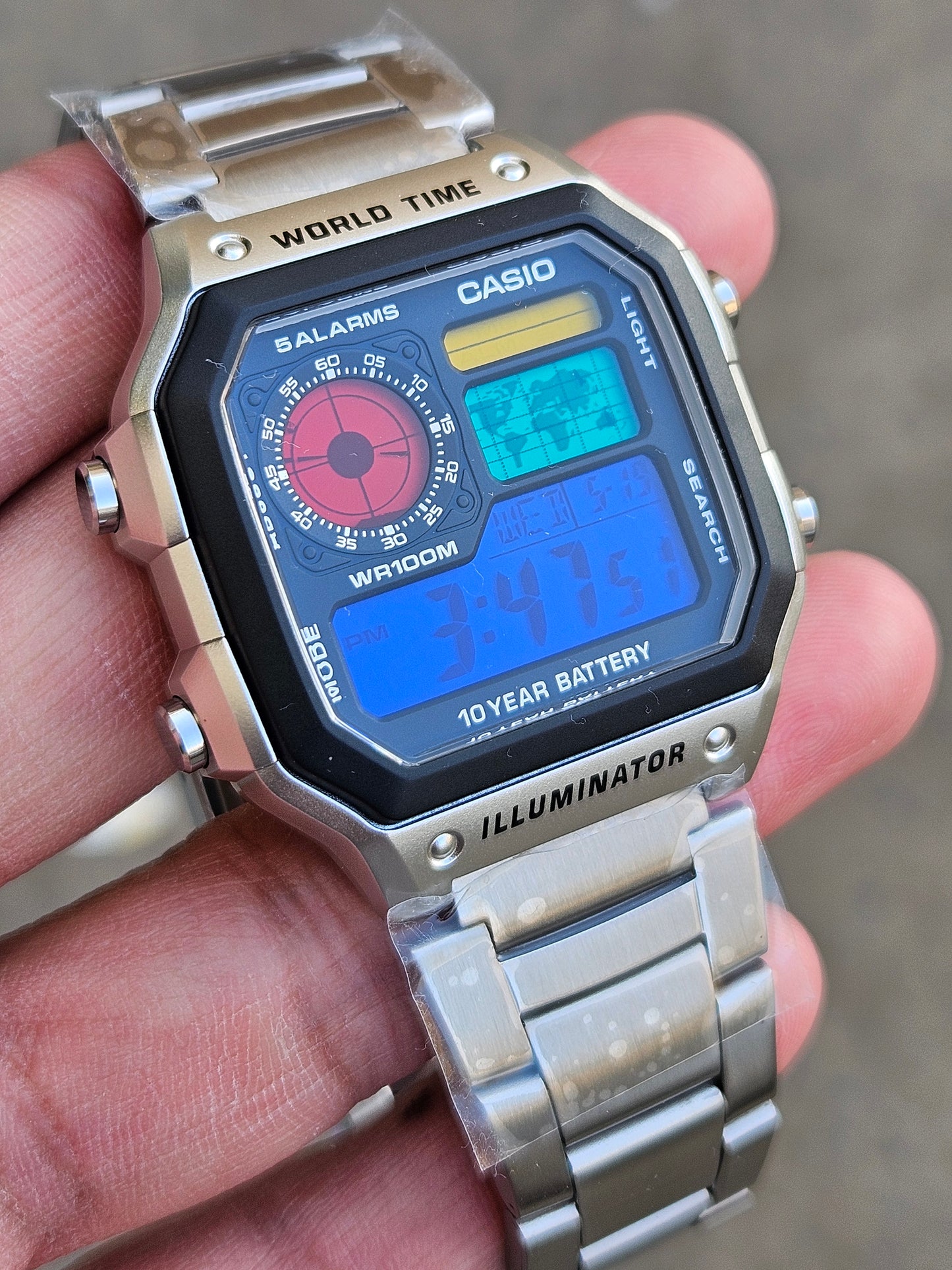 Custom AE-1200WHD Mod ā Colorful Dial with Steel Strap