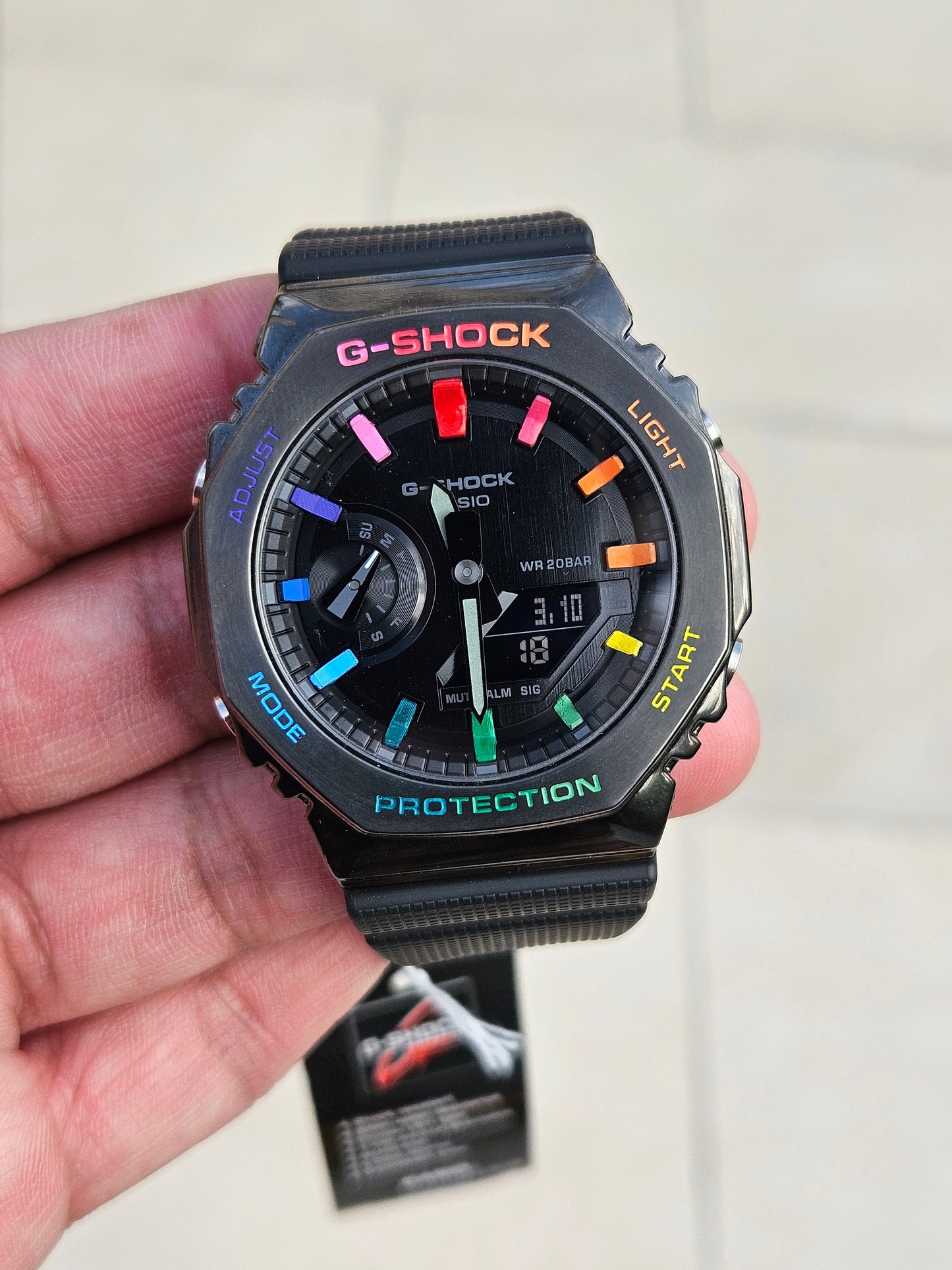 "Custom Hand-Painted Casio G-Shock GM-2100 Rainbow Mod - Unique Limited Edition"