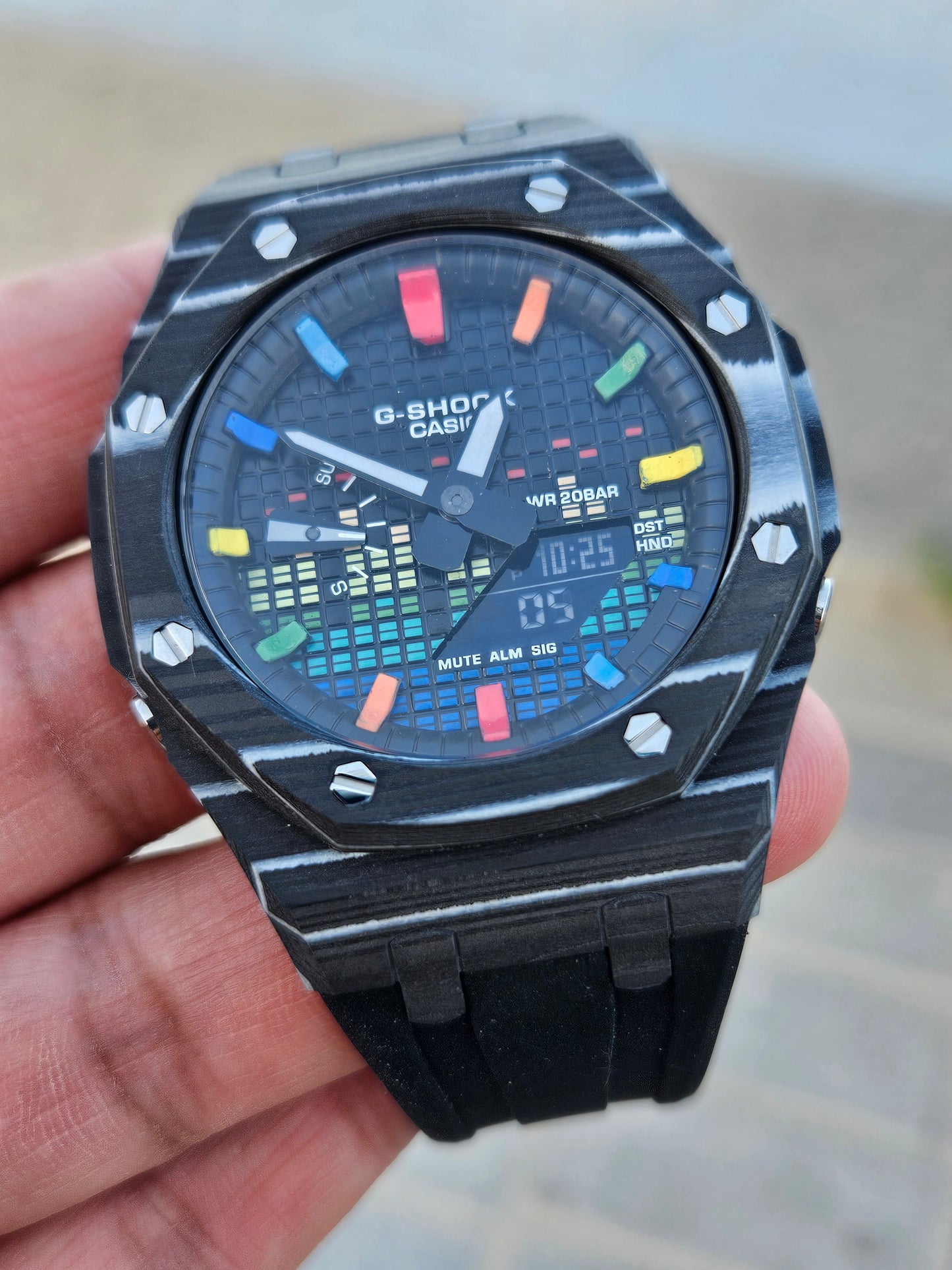 Custom G-SHOCK GA-2100 with Carbon Fiber Case – Rainbow Dial