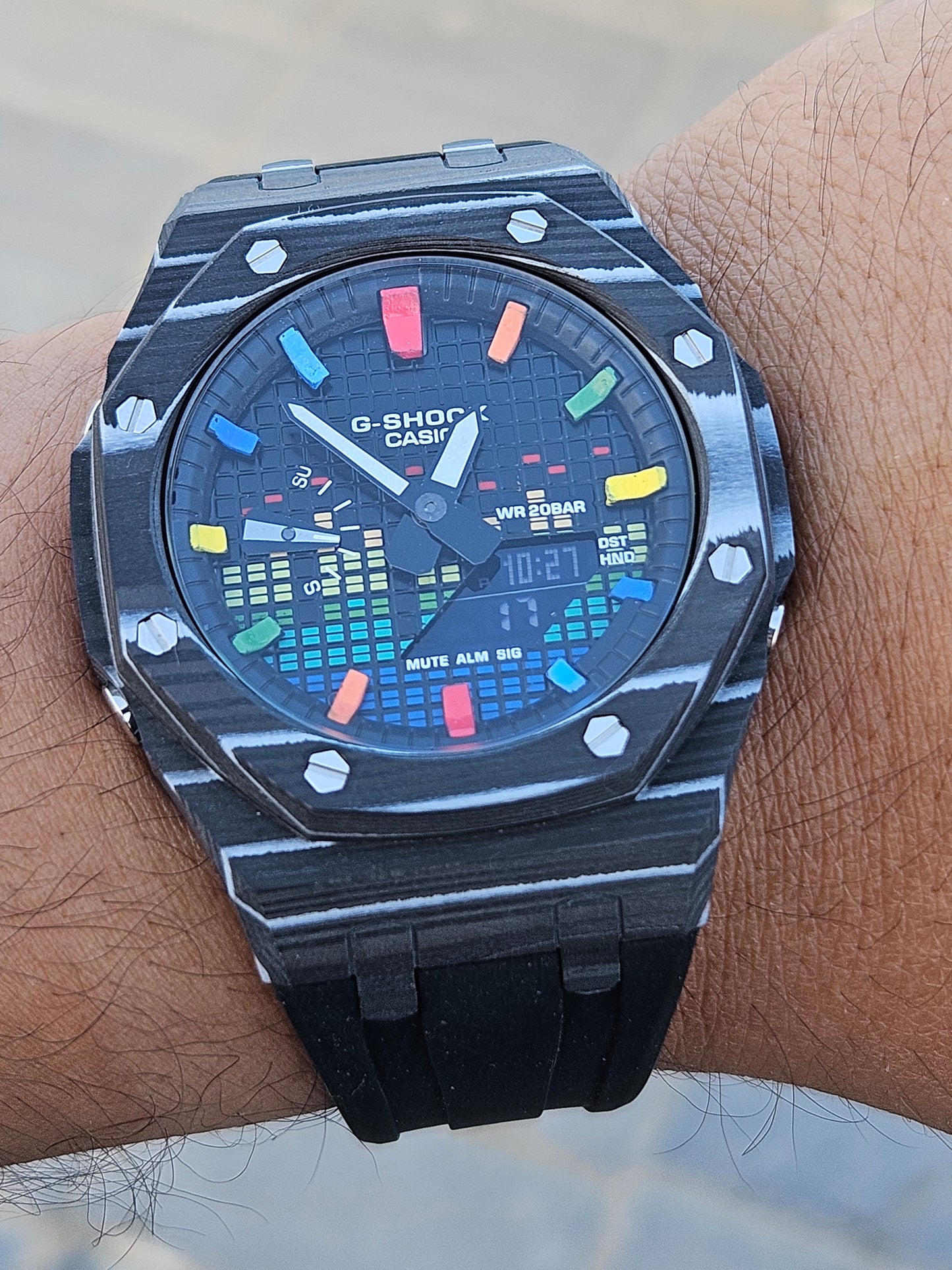 Custom G-SHOCK GA-2100 with Carbon Fiber Case – Rainbow Dial