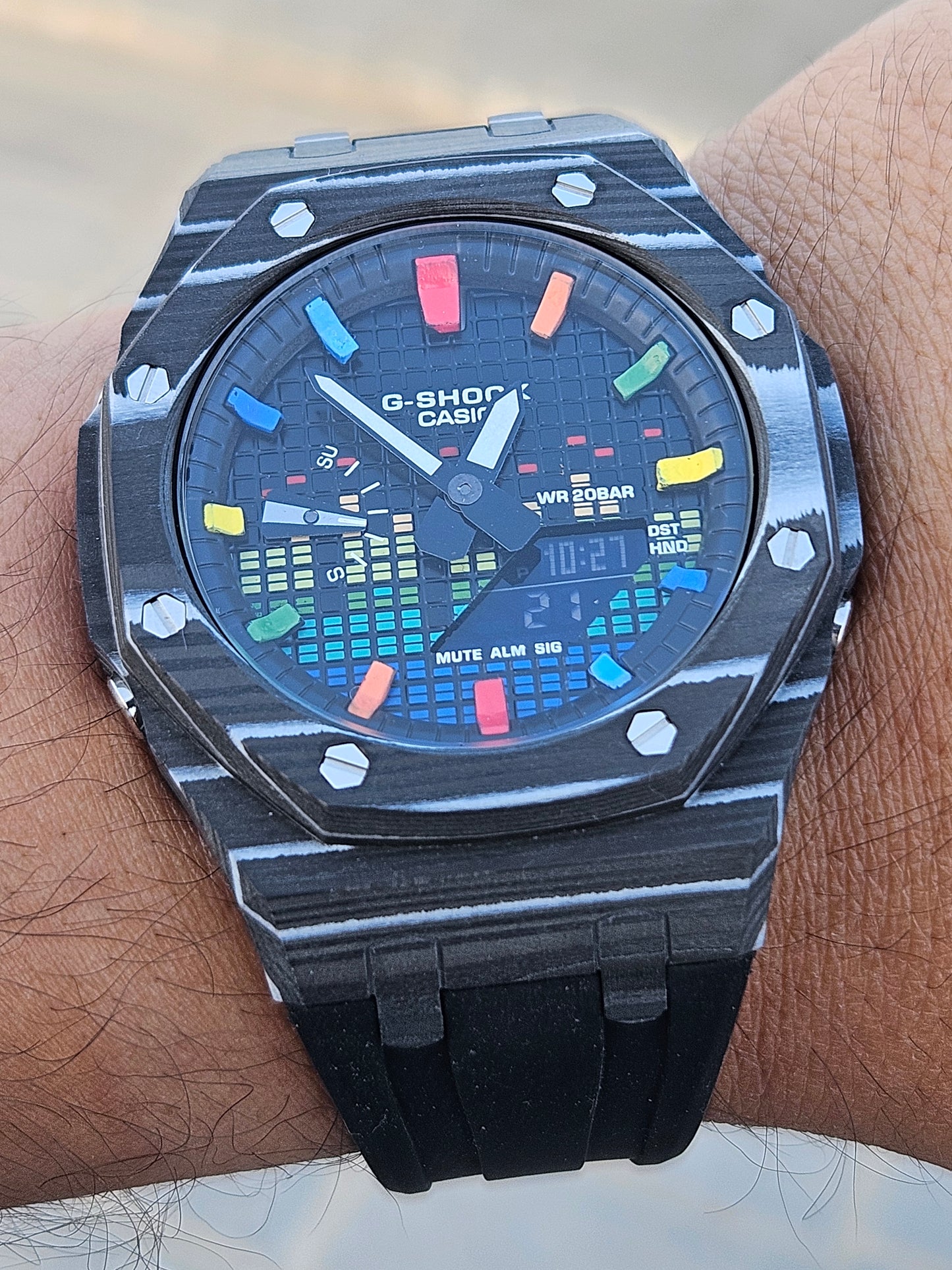 Custom G-SHOCK GA-2100 with Carbon Fiber Case – Rainbow Dial