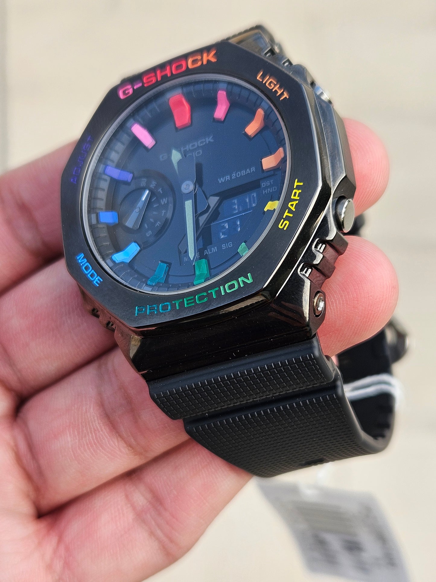 "Custom Hand-Painted Casio G-Shock GM-2100 Rainbow Mod - Unique Limited Edition"