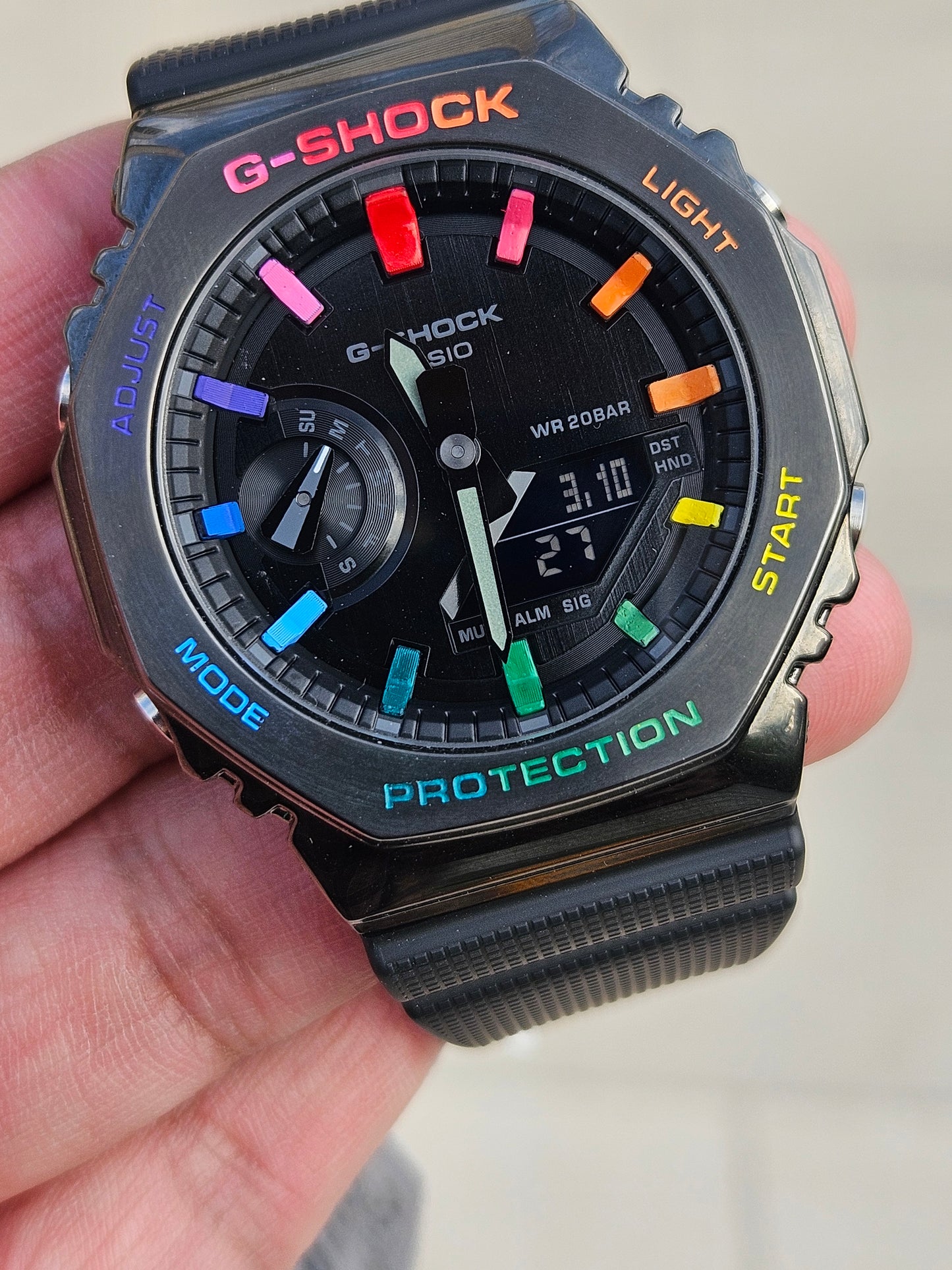 "Custom Hand-Painted Casio G-Shock GM-2100 Rainbow Mod - Unique Limited Edition"