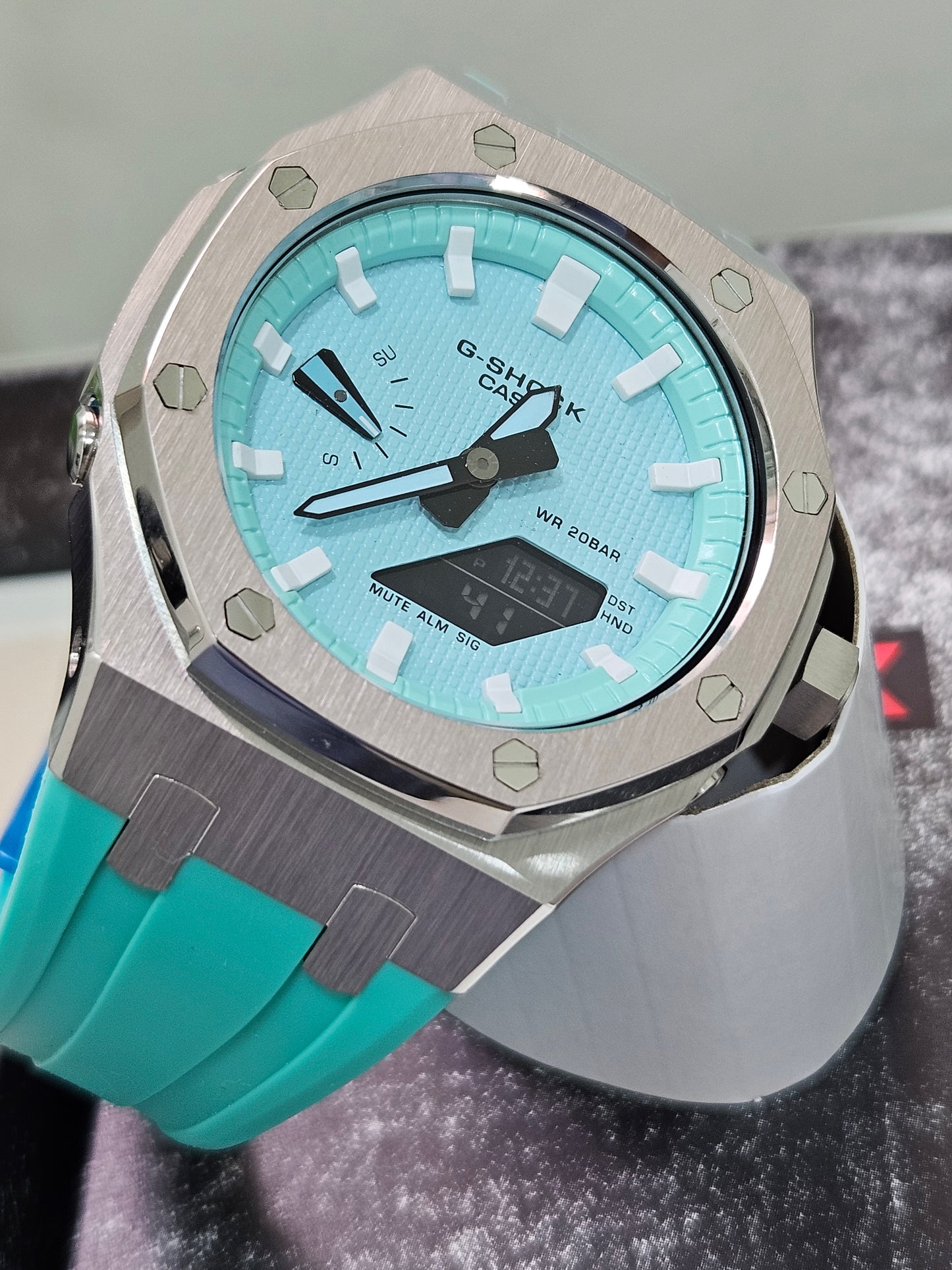 Custom G-Shock GA2100 Mod – Aqua Blue Dial with Steel Case