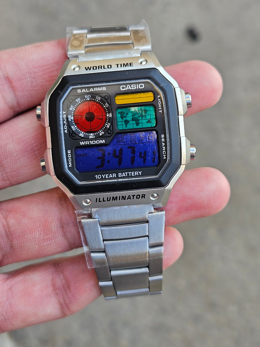 Custom AE-1200WHD Mod – Colorful Dial with Steel Strap