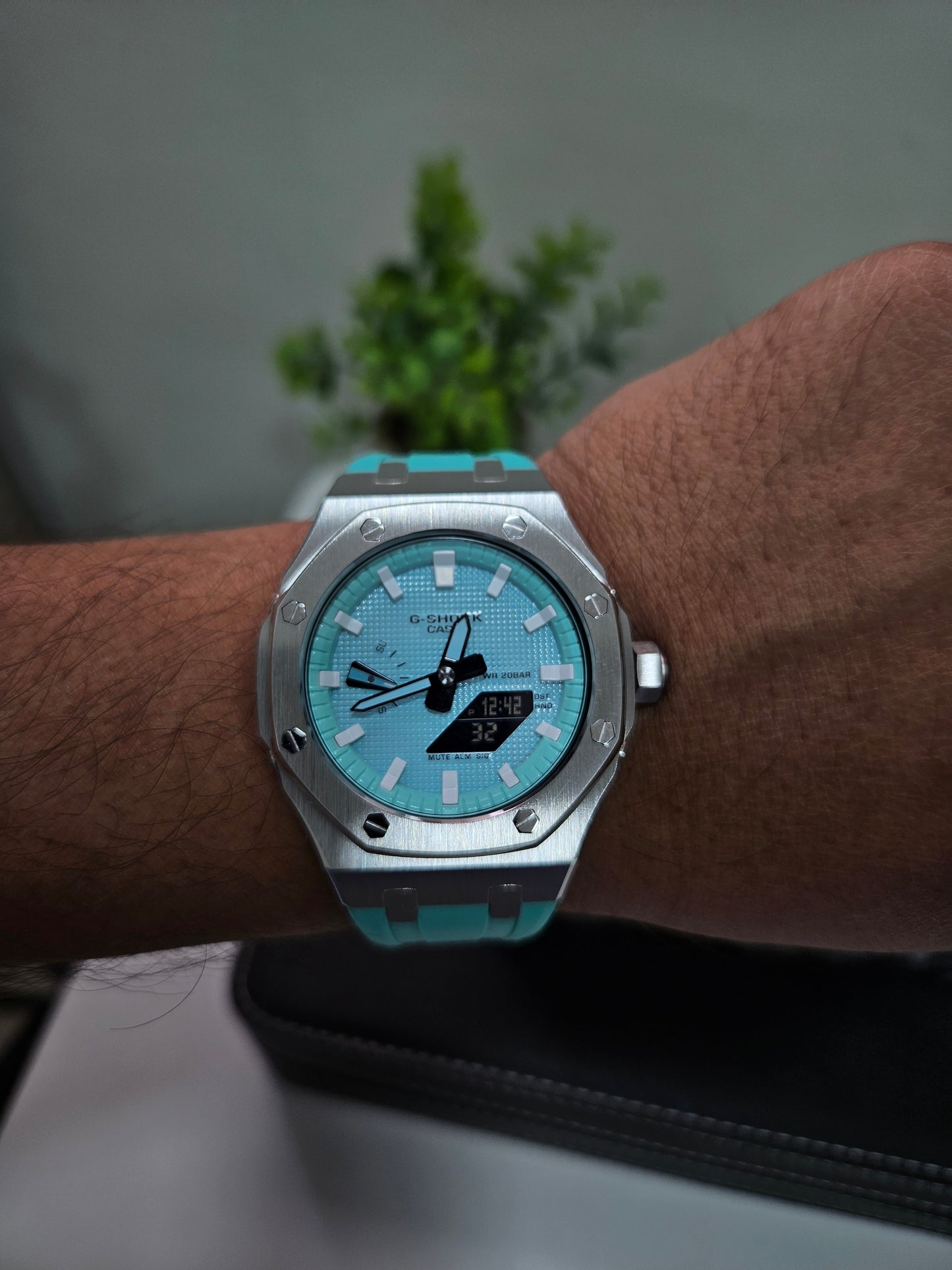 Custom G-Shock GA2100 Mod – Aqua Blue Dial with Steel Case