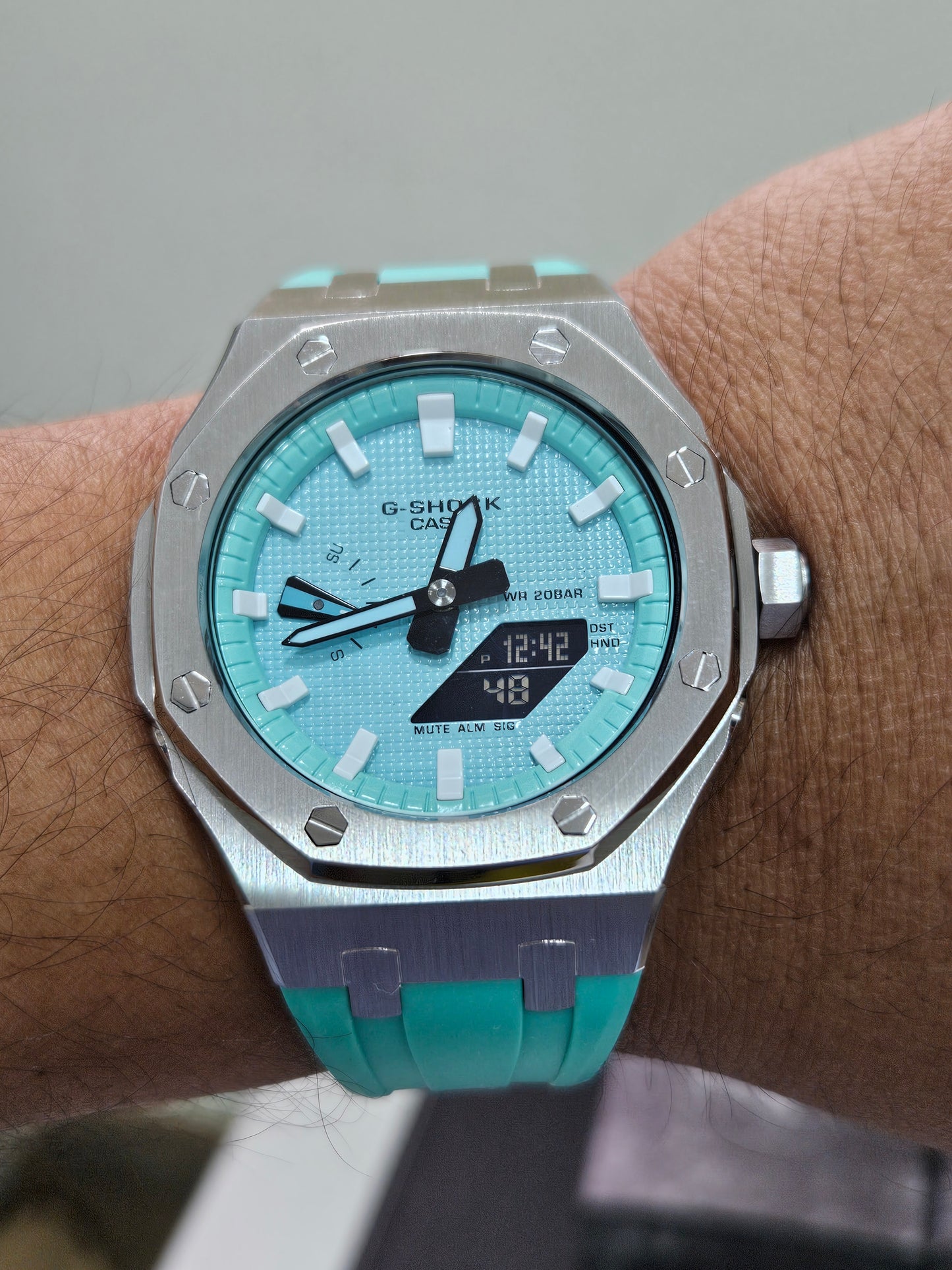 Custom G-Shock GA2100 Mod – Aqua Blue Dial with Steel Case