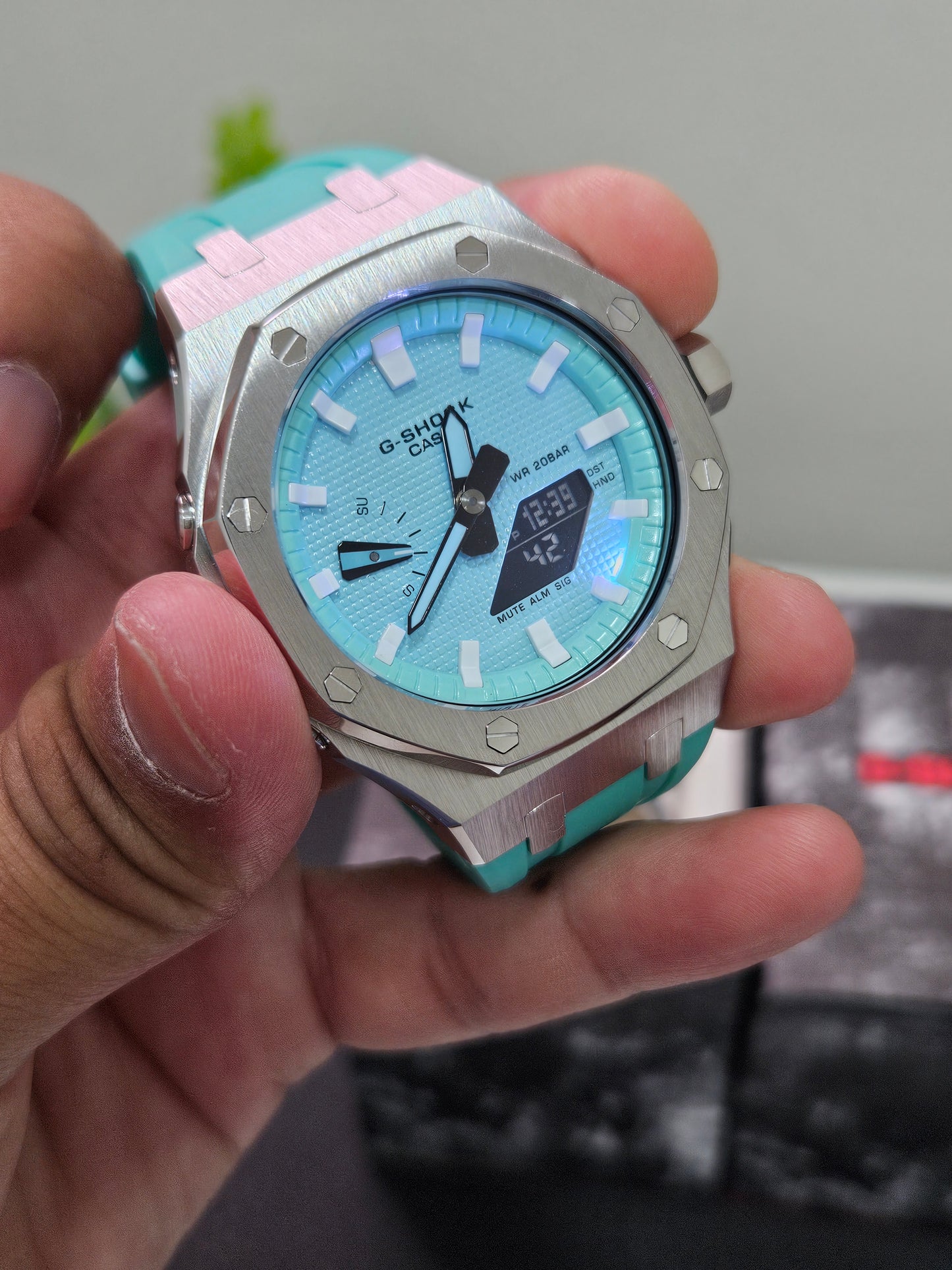Custom G-Shock GA2100 Mod – Aqua Blue Dial with Steel Case