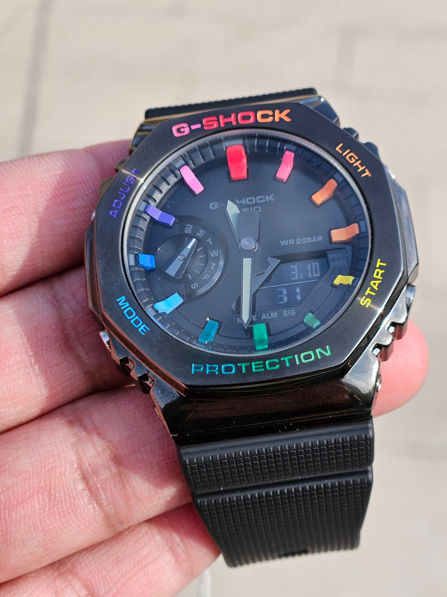 "Custom Hand-Painted Casio G-Shock GM-2100 Rainbow Mod - Unique Limited Edition"