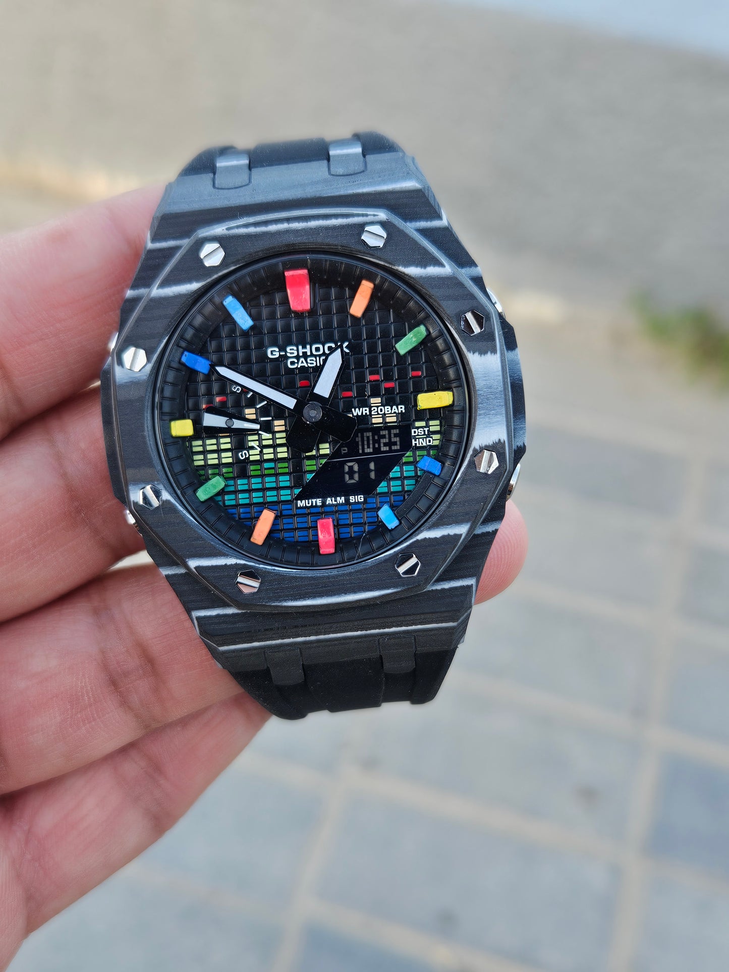 Custom G-SHOCK GA-2100 with Carbon Fiber Case – Rainbow Dial