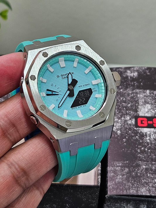 Custom G-Shock GA2100 Mod – Aqua Blue Dial with Steel Case